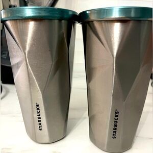 2 Starbucks Grande Chiseled Stainless Steel 16 oz Tumbler, Travel Mugs